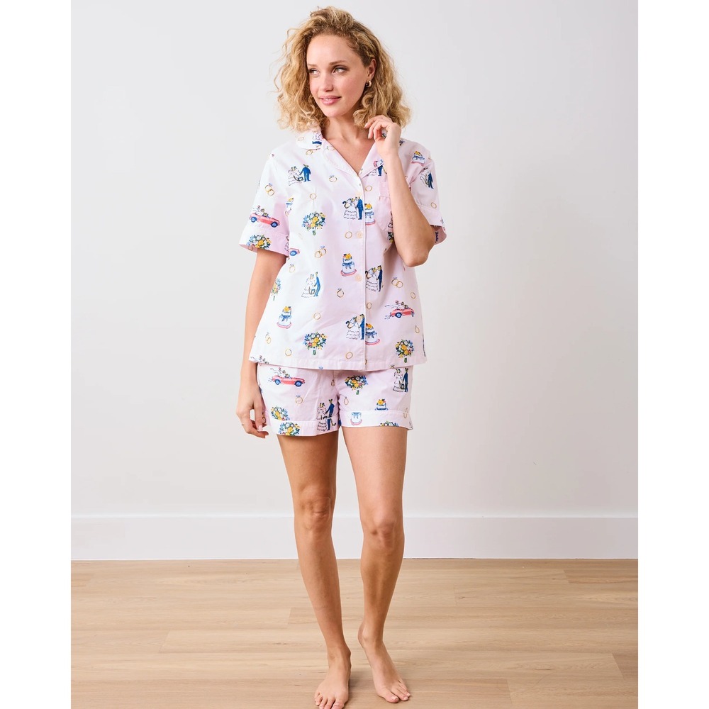 NWT$148‎ PRINTFRESH [ XS ] Cotton Short PJ Set Happily Ever After Blush U1930